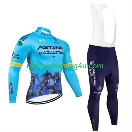 Set Langarmtrikot + Trägerhose Lange Winter Thermal Fleece Astana Qazaqstan 2024 Team